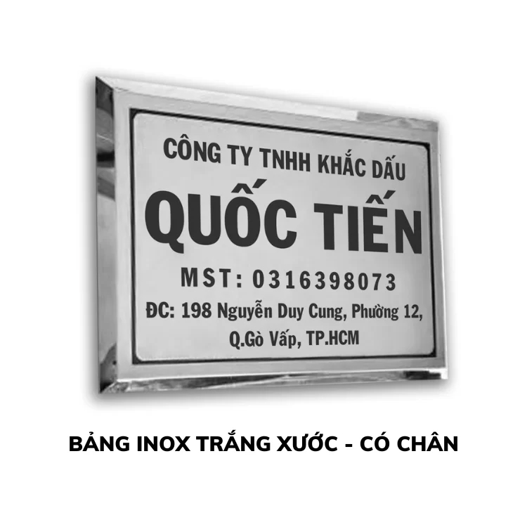 Bảng inox trắng xước có chân | Con dấu Quốc Tiến